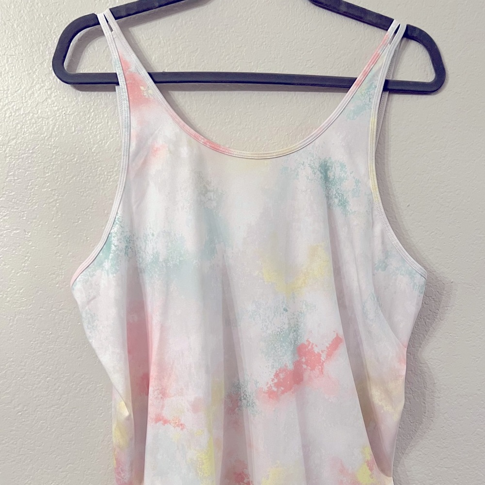 CALIA OVERLAP MESH STRAPPY TANK ✨ color: tie dye lemon ice, size: large